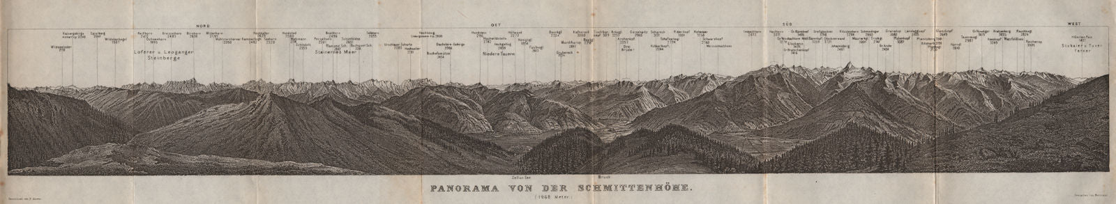 PANORAMA from/vom SCHMITTENHÖHE. Kitzbühler Alpen Tirol Österreich 1927 map